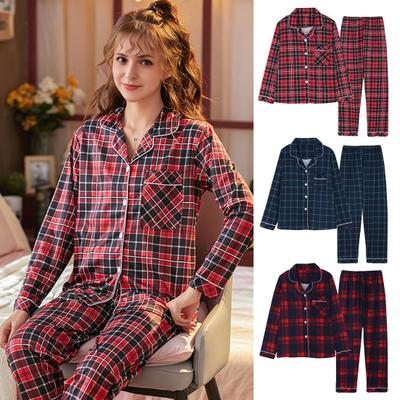 Семейные рождественские пижамы, парный комплект, клетчатая пижама с длинным рукавом на пуговицах, праздничная мягкая пижама-двойка для дома