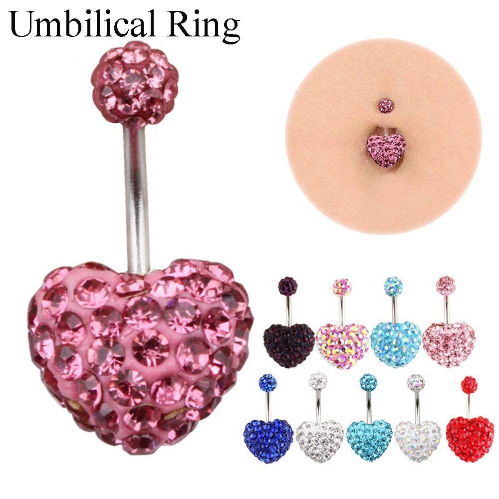 Heart-shaped Crystal Stainless Steel Umbilical Ring Navel Piercing Body Piercing Belly Button Rings