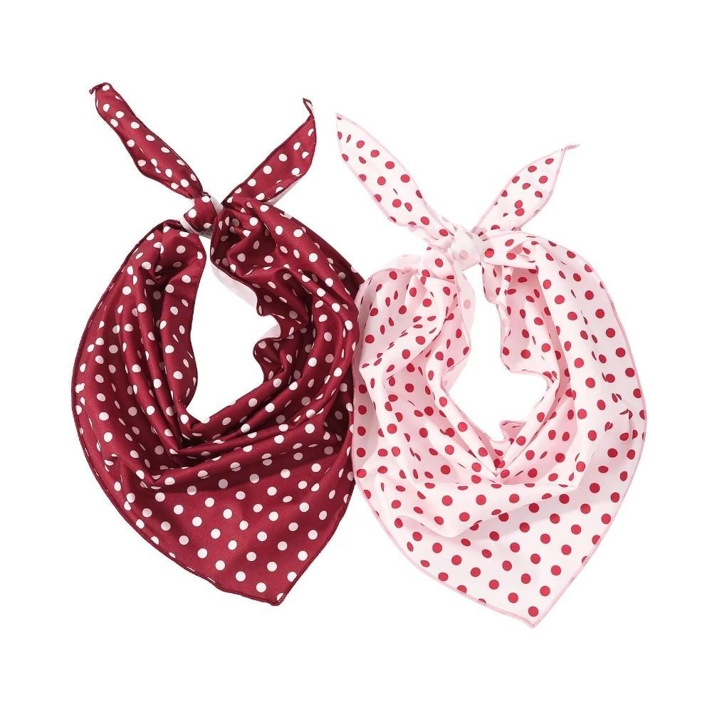 Elegent Solid Color Polka Dots Triangle Scarf Polyester Versatile Bandana Neckerchief Lightweight Head Wraps Office Style