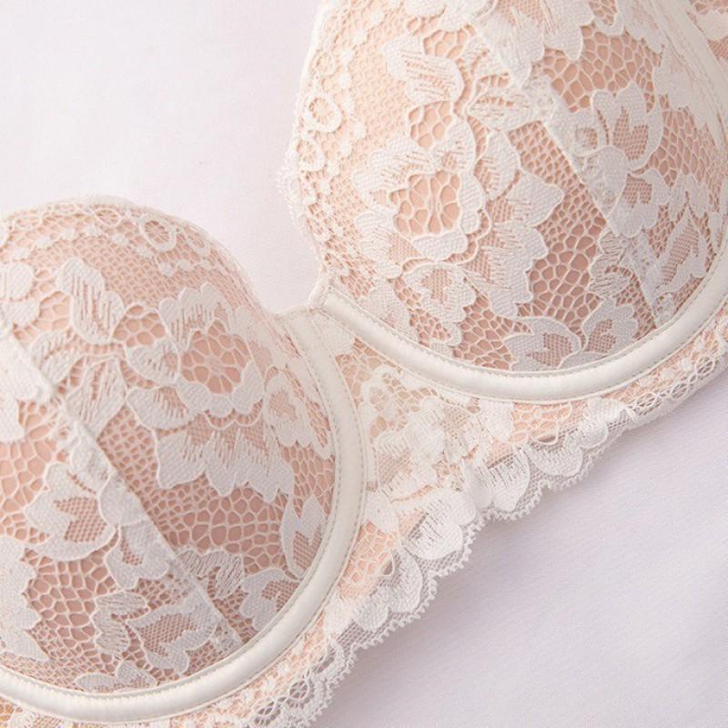 French Style Sexy Half Cup Strapless Bra Set Push Up Small Bust Lace Non Slip