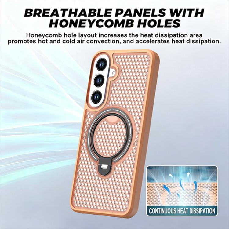 Colored Cooling 360° Rotation Ring Magnetic Phone Case For Galaxy S26 FE/S25 FE 5G, Honeycomb Heat Dissipation Shockproof Wireless Charging Cover