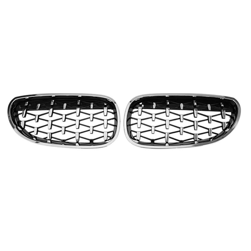 For BMW E60 E61 550i 535i Diamond Car Front Bumper Grille Kidney Racing Grill 2004-2009 Grille Black Frame Silver Grills