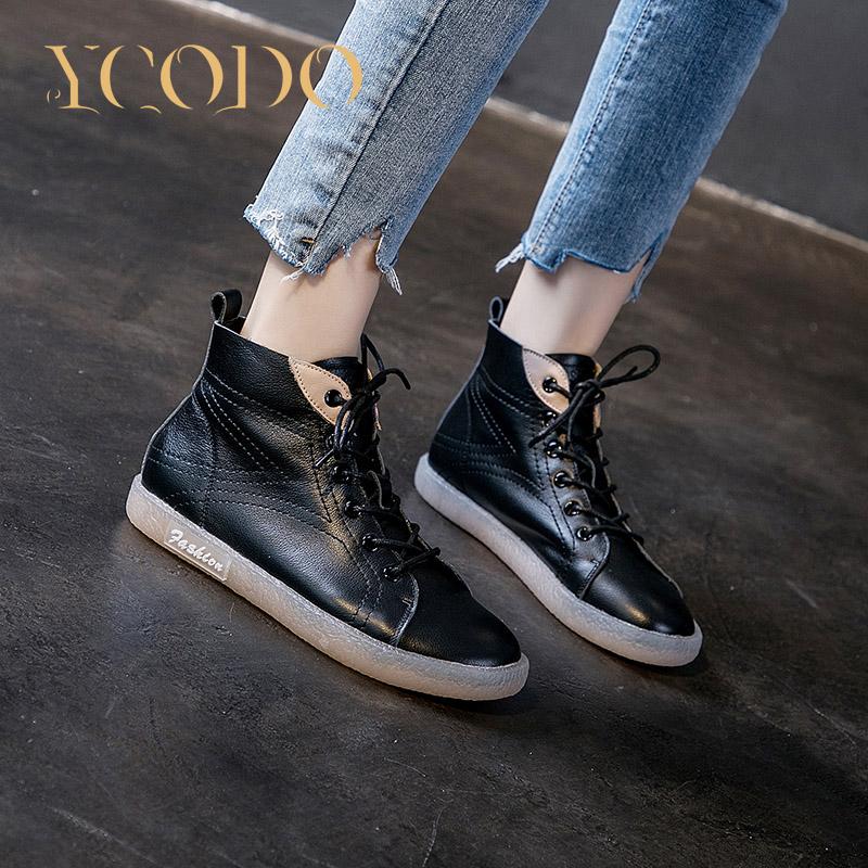 Женская весенне-осенняя женская обувь из воловьей кожи с мягкой подошвой в рубчик, высокие нескользящие туфли на плоской подошве для беременных