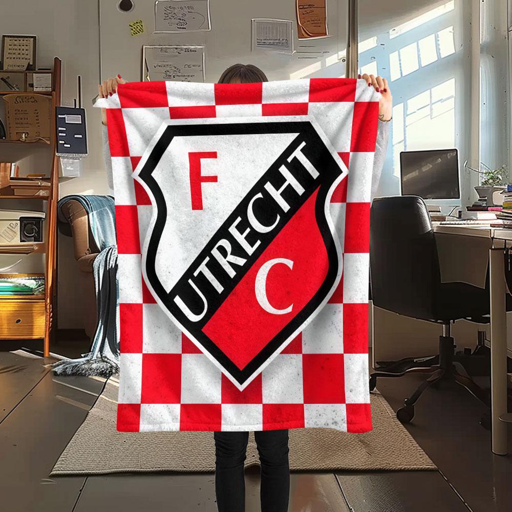 FC Utrecht Printed Flannel Blanket, soft throw for bedroom sofa, washable,soccer fan merchandise, great gift.