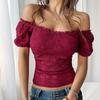 Spring and Summer Women's Sexy Hollow Out Neckline Slim One Shoulder Lace Top