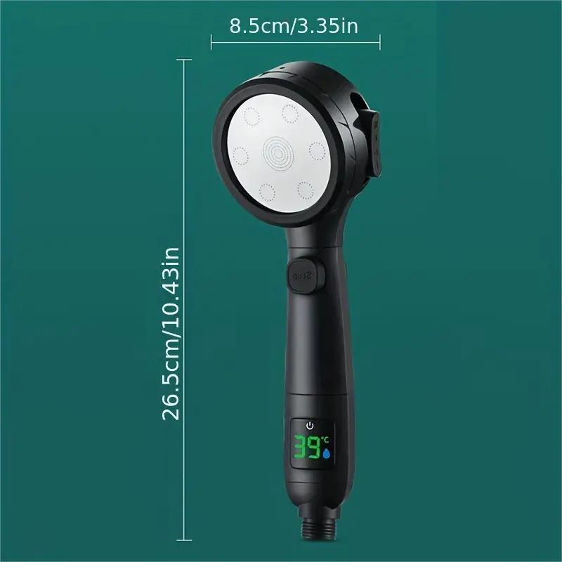 Лейка для душа с LED-дисплеем температуры, 4 режима, водосберегающая, с регулировкой, кнопка мгновенной остановки, распылитель для ванной