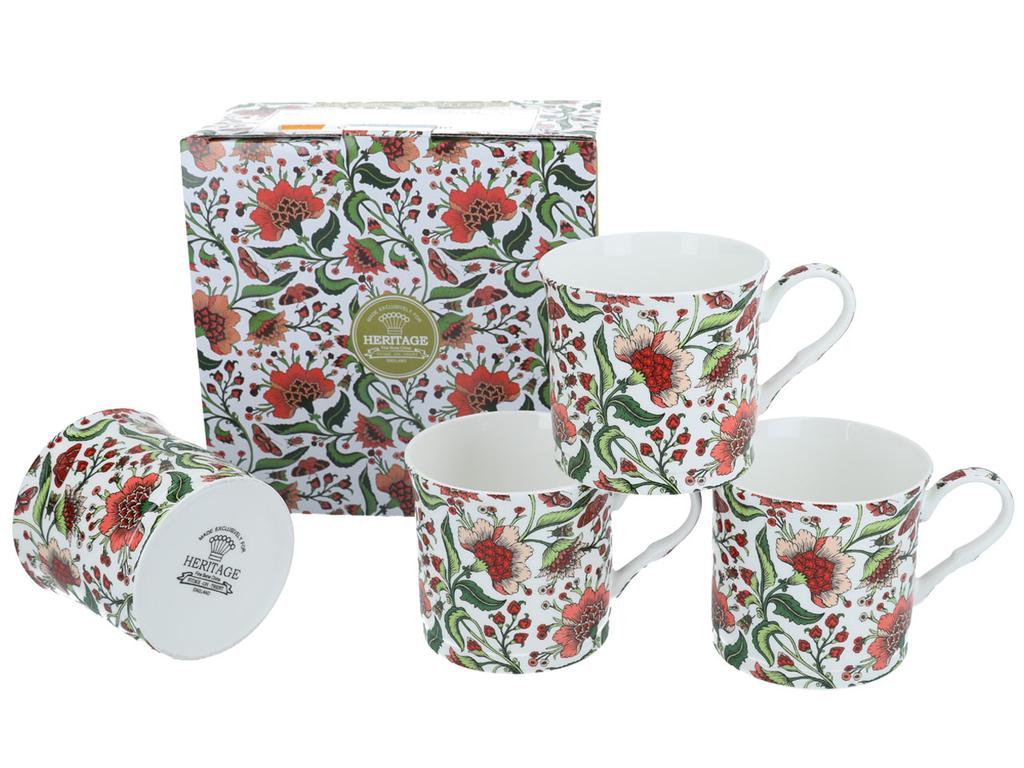 Komplet 4 Kubki Porcelanowe Oriental Peony Zestaw Kwiaty Prezent 4Szt