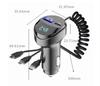 55W 2 Ports USB Fast Car Phone Charger 3.1A with Voltage Display Retractable Charging Cable 3 In 1 for Samsung Xiaomi iPhone