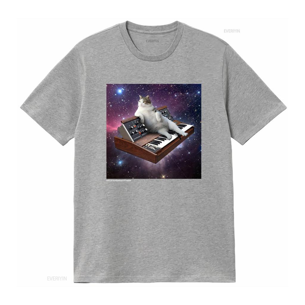 Крутые Коты на Синтезаторах в Космосе Minimoog Футболка Для винтажный Стильный Слегка Растянутый Унисекс дизайнерская одежда