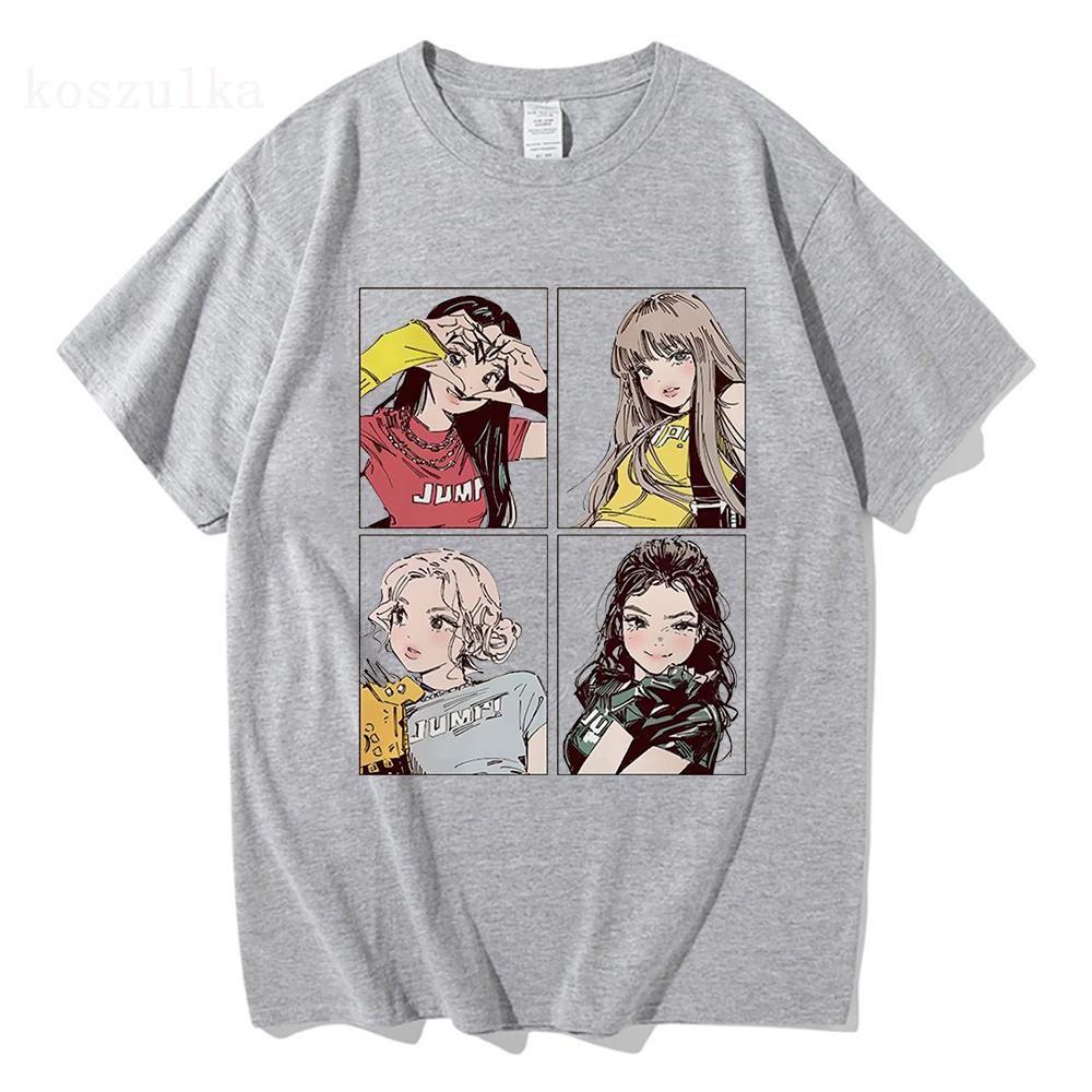 2025 Kpop BP Jump Tshirts Pink Girls Band Clothing Adorable Anime Graphic T Shirts Summer High Quality Cotton Comfortable Tops