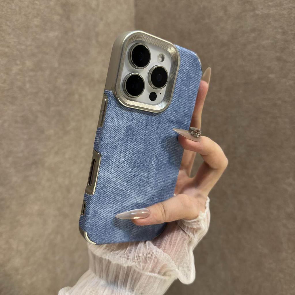 Противоударный чехол с джинсовой текстурой, полное покрытие, для iPhone 17/16 Pro Max/15 Pro/14/13 PM - Женский