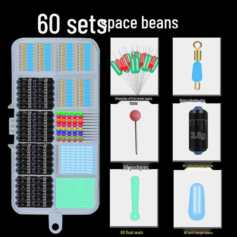 Набор для рыбалки Space Bean Super Tight Silicone Anti-Tangle Fishing Set: Кольцо в форме восьмерки, чешуйчатый свинцовый поплавок, зажим для лески, аксессуары для снастей.
