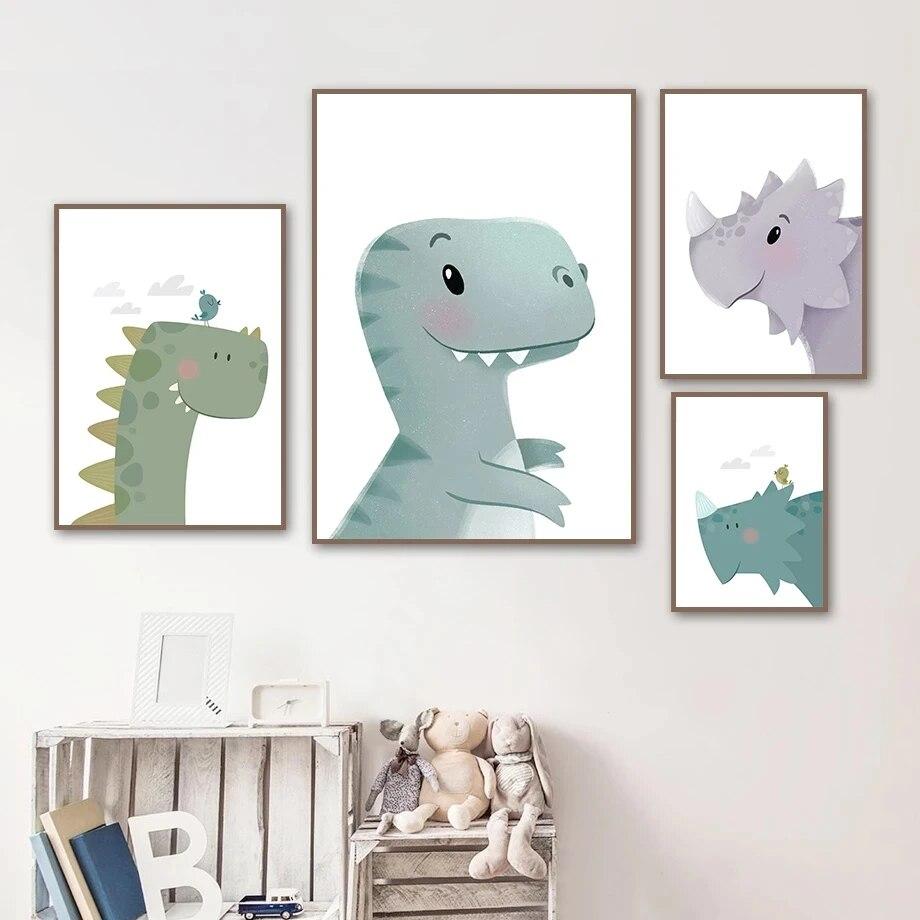 Nordic Lovely Nursery Cartoon Art Canvas Painting Alphabet Animals Dinosaur Posters Picture Nursery Kids Room Wall Home Decor