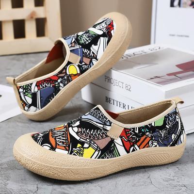 Женские дышащие туфли для мам с мягкой плоской подошвой, без застежек, весенние повседневные туфли из ткани, ортопедические, удобные, легкие, нескользящие, широкой ширины