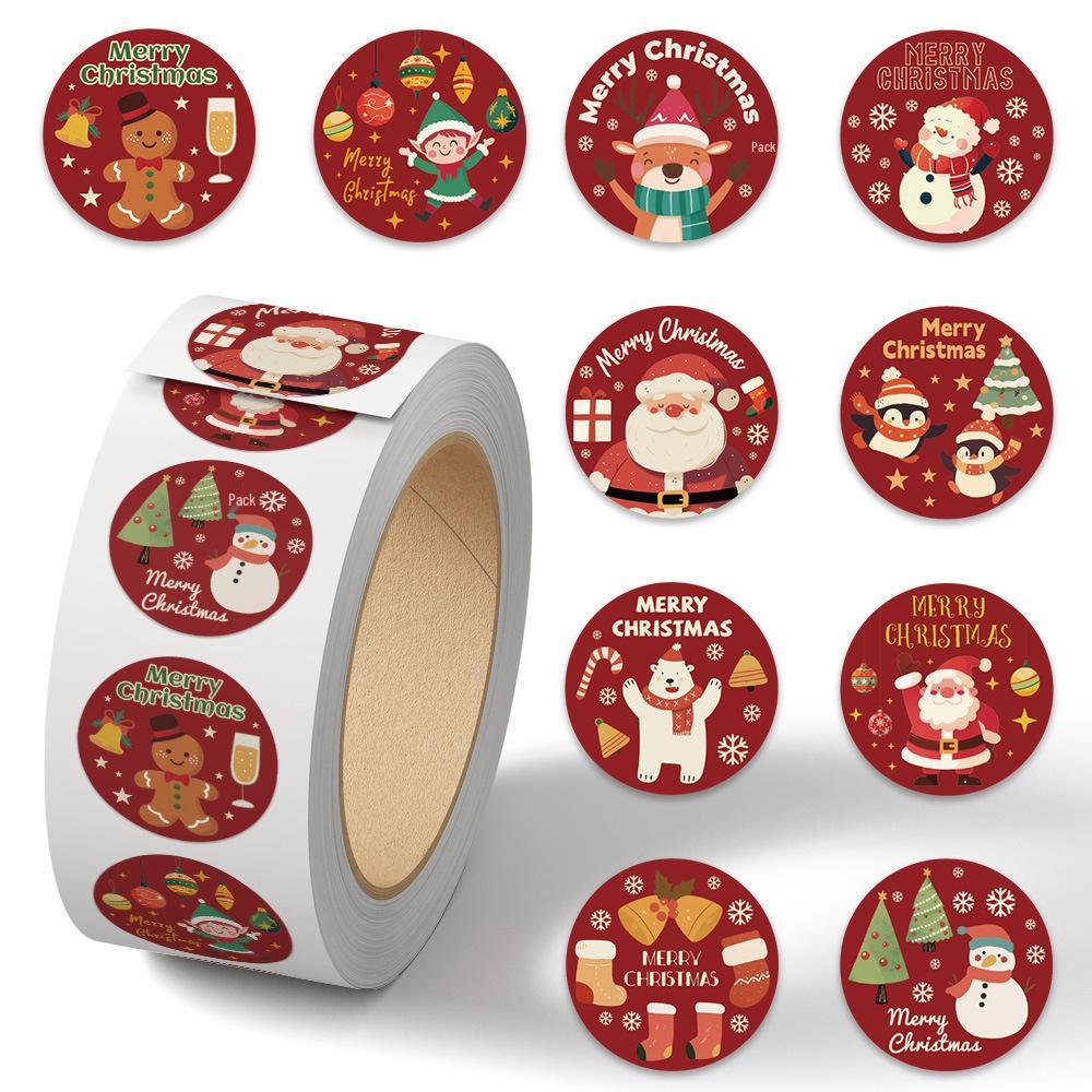 Cartoon Holiday Gift Sealing Stickers - 500 Self-Adhesive Journal Stickers per Roll