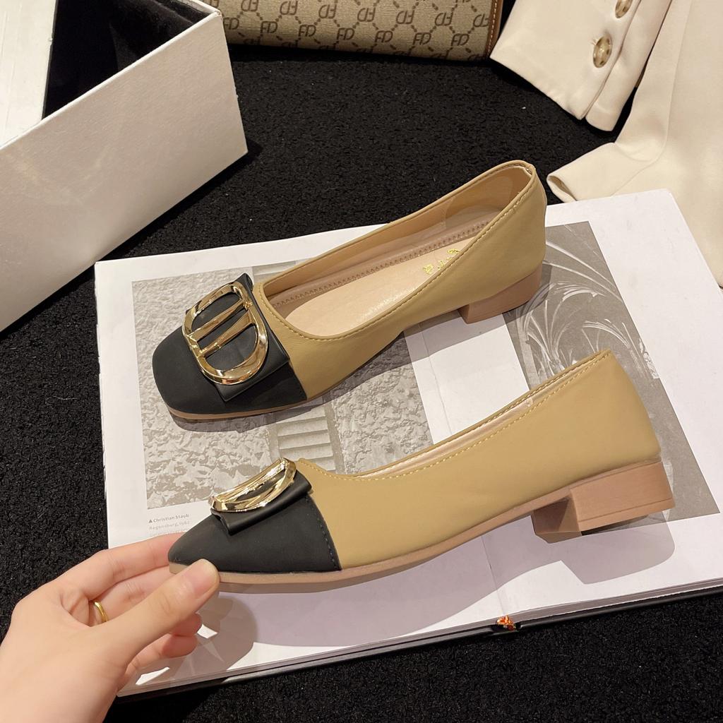 Одиночные туфли женские на низком каблуке, сочетающиеся по цвету, весенне-осенние новые туфли с открытым верхом, французским квадратным носком и низким каблуком, женские туфли, нежные туфли на четыре сезона