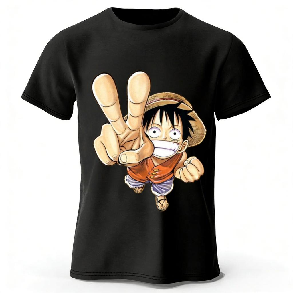 One Piece Луффи Лето Новый Чистый Хлопок Короткий Рукав Мужская и Женская Модная Уличная Одежда Большой Размер Свободная Спортивная Футболка