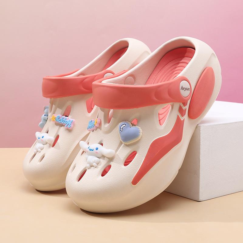 Летние детские сабо для девочек, удобные, дышащие, нескользящие, с мультяшным дизайном, пляжная обувь