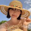 Spring and Summer French Holiday Style Hollowed Out Raffia Straw Hat Women's Seaside Sun Protection Hat Big Brim Showing Face Small Sun Hat
