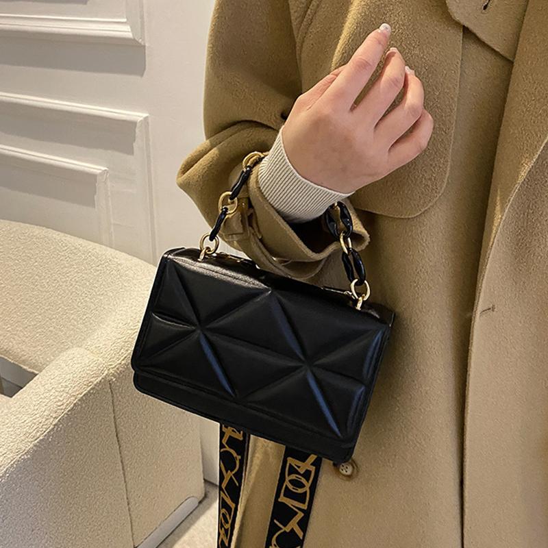 Однотонная сумка через плечо с широким ремнем на плечо, женская дорожная акриловая сумка-мессенджер с цепочкой, клетчатые сумки из искусственной кожи через плечо