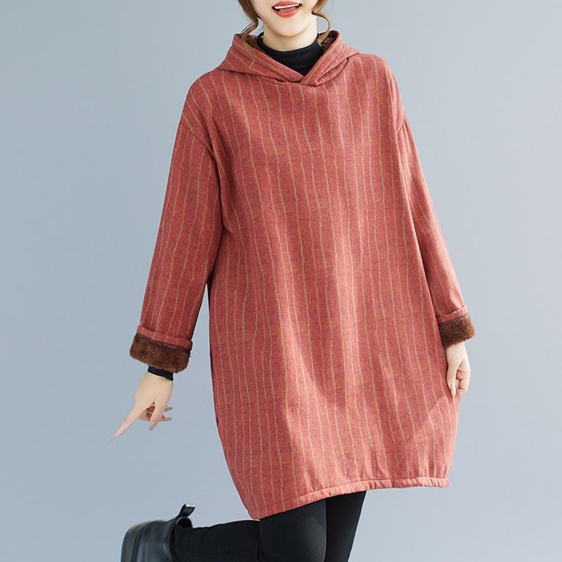 Хлопковое худи винтажная полоска больших размеров с длинным рукавом новое в платьях для женщин повседневное свободное мини весенне-осеннее зимнее платье