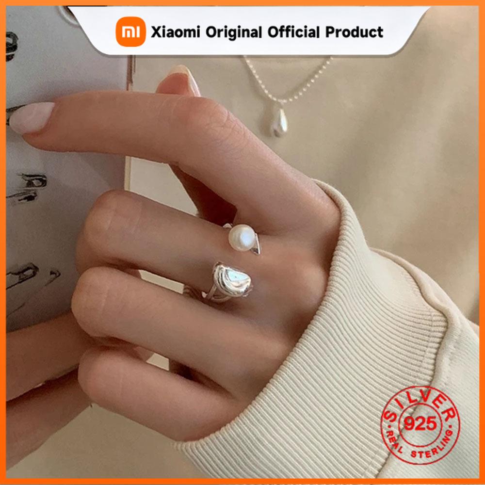 Xiaomi BFCLUB Silver Color Unique Pearl Hug Ring For Women Jewelry Finger Adjustable Open Vintage Ring For Party Birthday Gift
