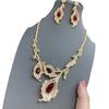 Vintage Fashion High-End Diamond-Encrusted Morning Flower Zircon Necklace Set Light Luxury Ruby Earrings Jewelry