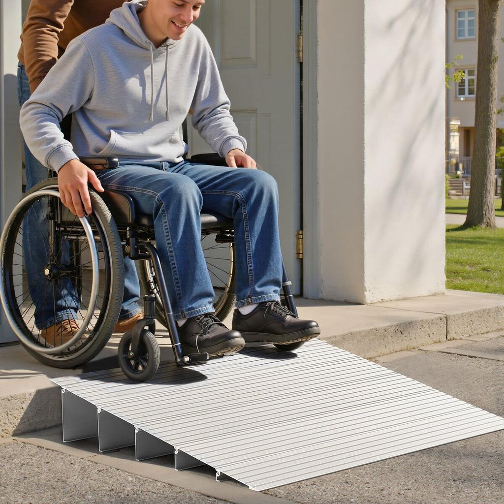 Door Threshold Ramp, 138 mm Rise, Aluminum Alloy Threshold Ramp Rated 363 kg Load Capacity, Handicap Ramps for Home Steps for Wheelchair, Scooters,