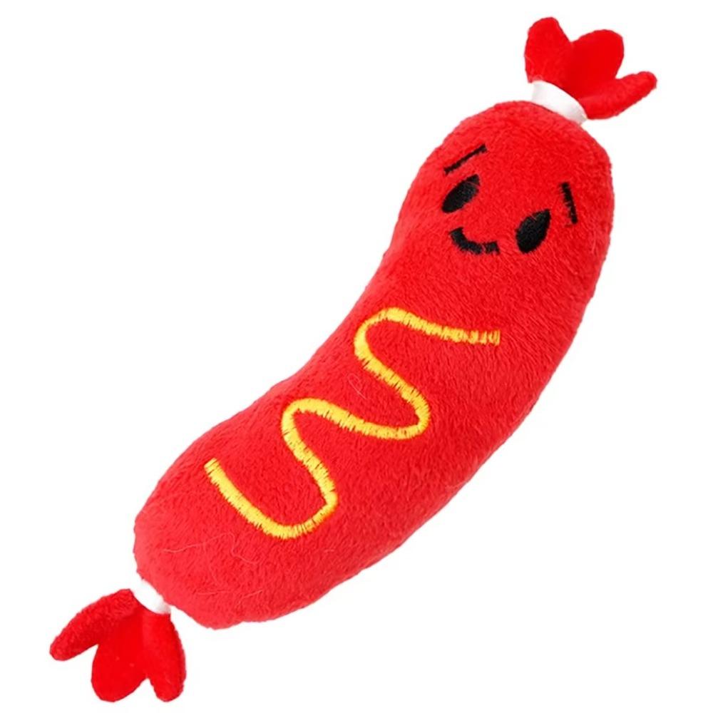 1Pcs Durable Grinding Teeth Dog Sound Toy Bite-resistant Interactive Hot Dog Chewing Toy Embroidered Squeaky Puppy Chew Toy