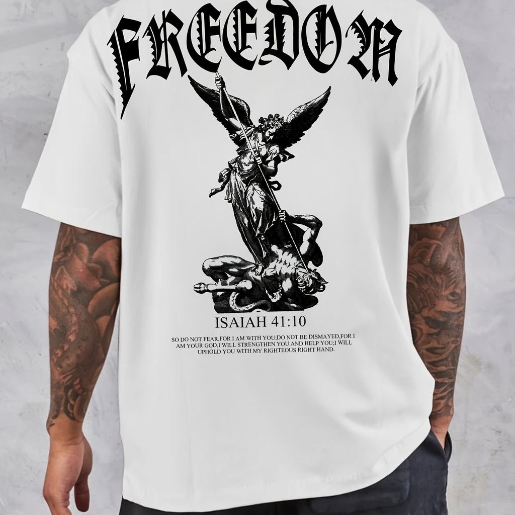 Freedom Angel Graphic Crew Neck Short Sleeve T-Shirt  for Summer Casual Daily Wear Hand Wash