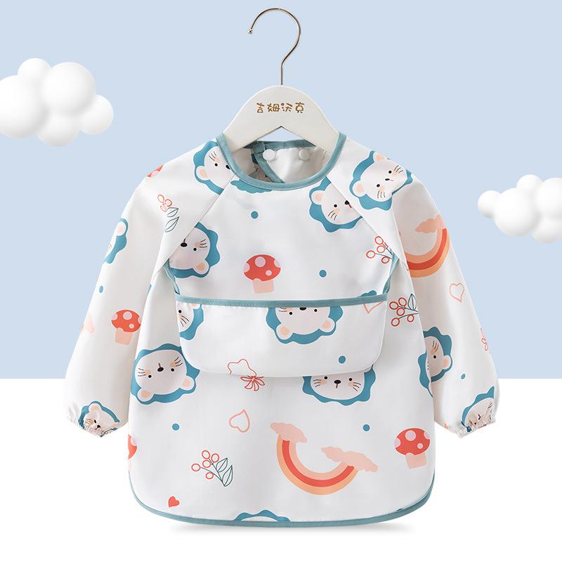 1PC Child Feeding Bib Waterproof Long Sleeve Apron Rice Pocket Feeding Blouse Toddler Bibs Children's Summer Thin Feeding Smock