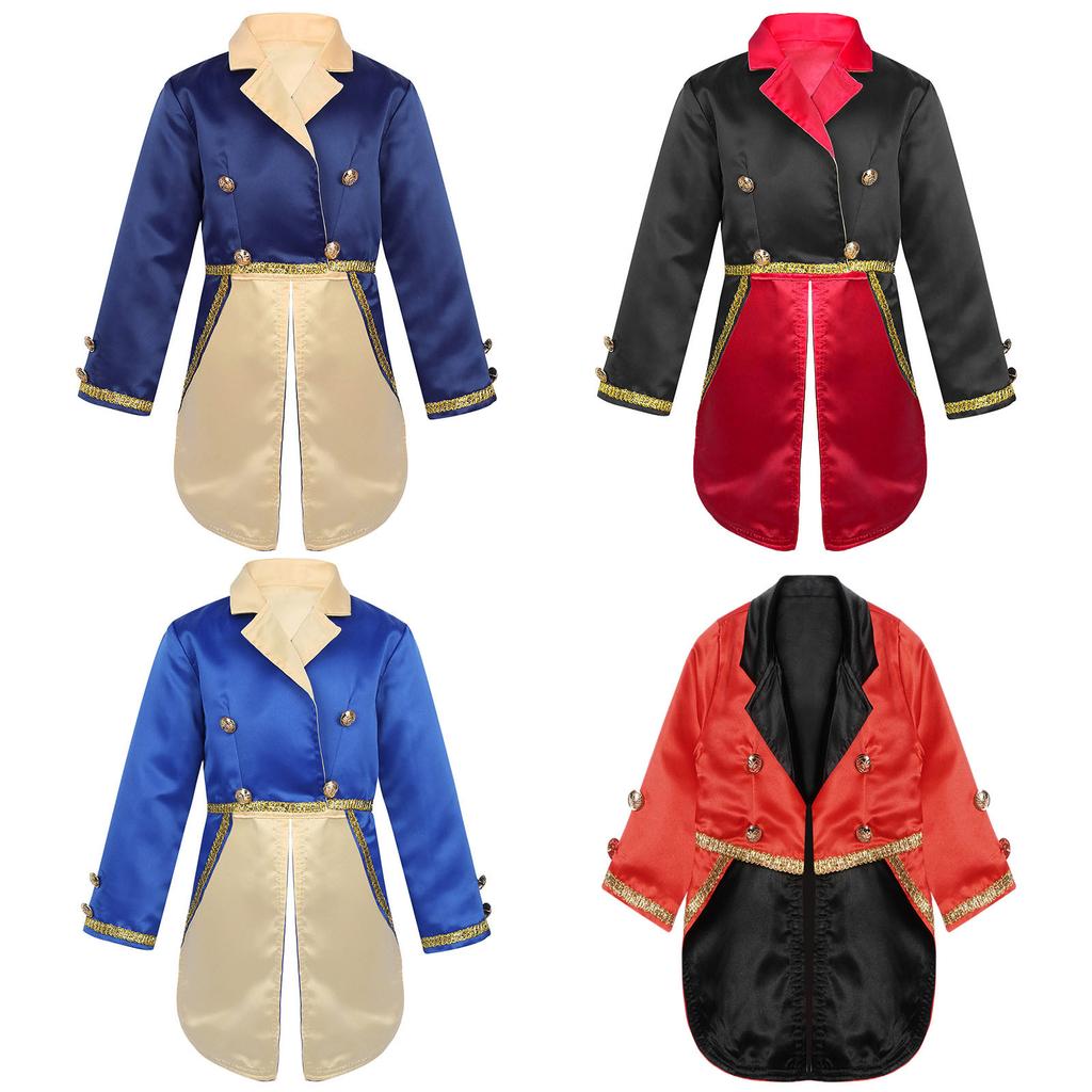 Boys Prince Costume Long Sleeve Turn Down Collar Tuxedo Jacket Tailcoat Halloween Cosplay Party Outfit
