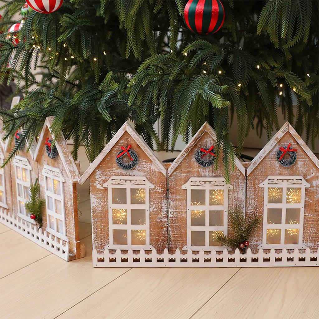 Винтажный светящийся складной деревянный домик с видом на снег, забор для рождественской елки, рождественское украшение