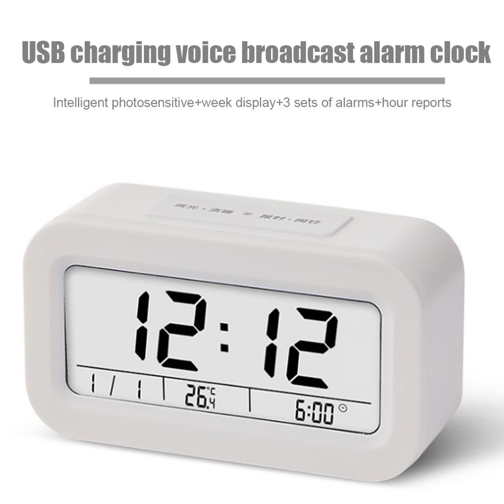 Alarm Clock 3 Sets Alarms Loud Time Temperature Calendar Week Display Snooze Electric Clock For Deep Sleepers Kids Elderly