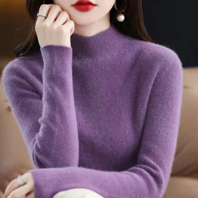Пуловер свитер для женщин с длинным рукавом женский полувысокий воротник длинный рукав свитер