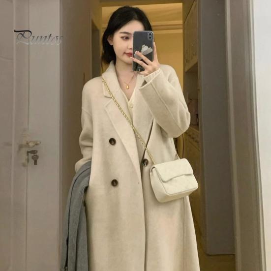 Женское зимнее пальто, двубортное, с отложным воротником, длинными рукавами, на пуговицах, свободный кардиган, шерстяное пальто средней длины для активного отдыха