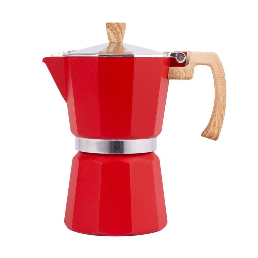 150ml/300ml Espresso Maker Pot Wood Pattern Handle Coffee Percolator Aluminum Moka Pot  Home