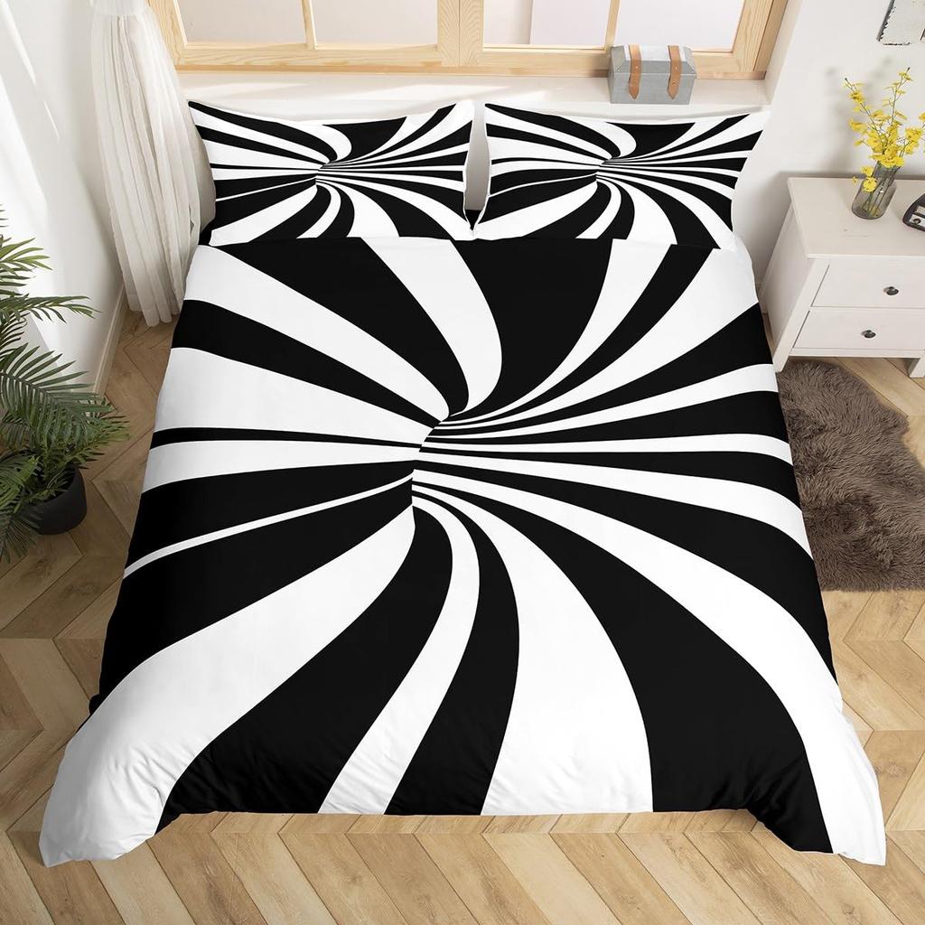 Комплект постельного белья с абстрактной геометрией King Queen Красный Синий Желтый Пододеяльник Геометрическое искусство Покрывало для одеяла Покрывало с полосками Иллюзия