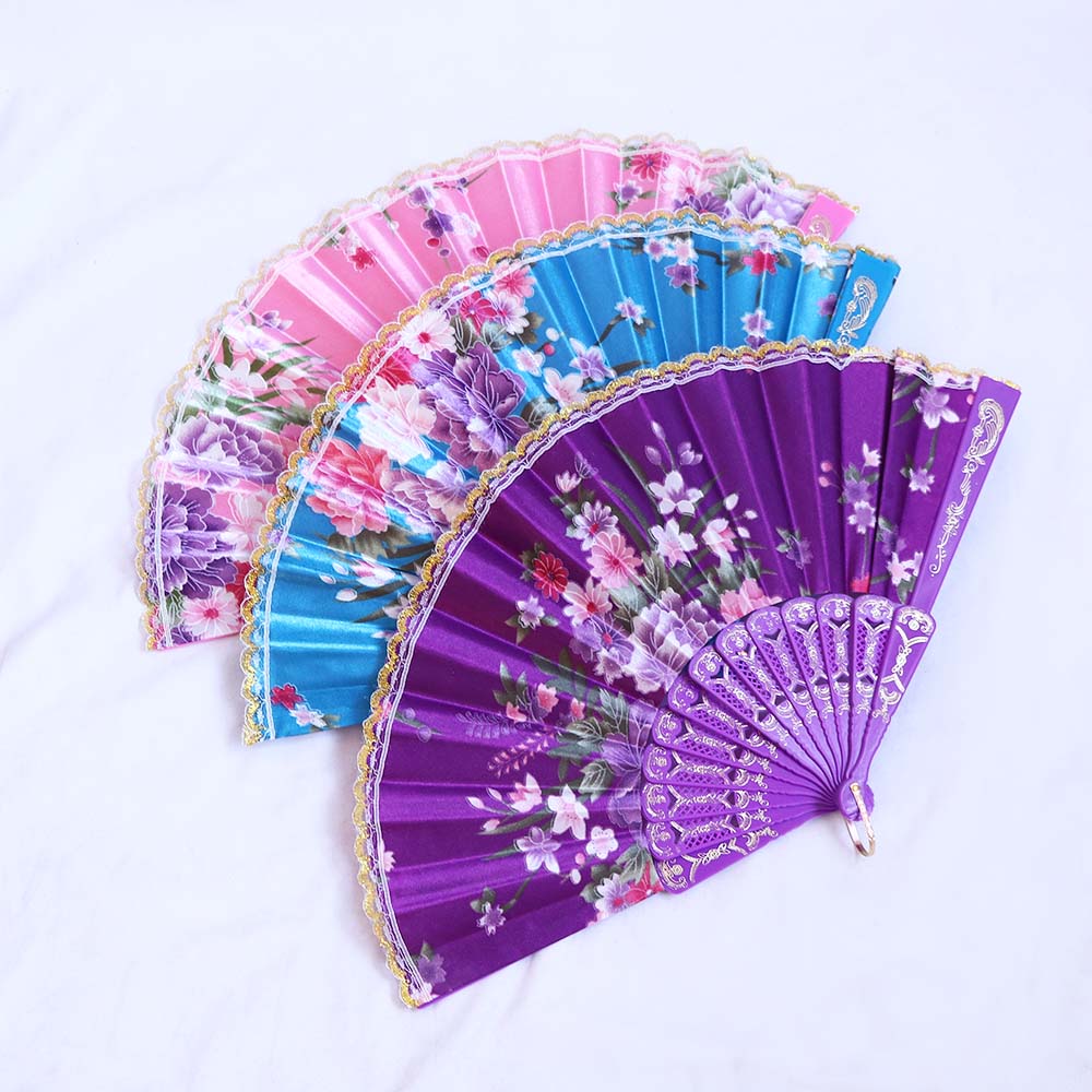 Свадебная вечеринка Кружево Шелк Складной узор Свадебный веер Реквизит для фото Инструмент Ручной Цветочный веер Веер для танцев