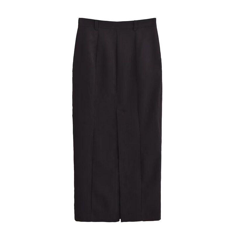 Fashion Style 2024 Fall and Winter New Women's Clothing Easiest for Match Long Straight Low Waist Black Long Skirt 8952207
