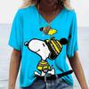 Женские футболки Disney Snoopy 3D-принт Новые V-образный вырез Короткий рукав Летние Повседневная Женская одежда Харадзюку Y2K Хип-хоп Одежда