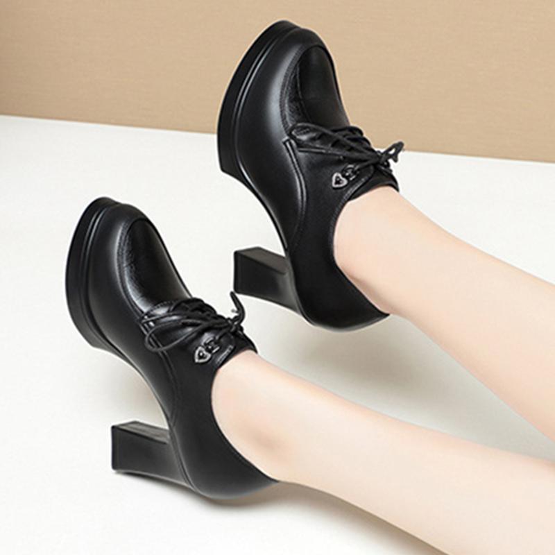 Модные британские туфли-оксфорды из мягкой кожи с глубоким ртом, женские туфли-лодочки на платформе 2024 года, туфли на высоком каблуке для офиса и мамы