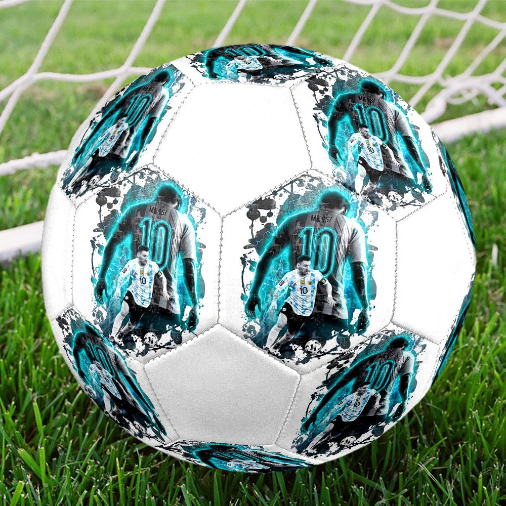 Футбольный мяч Messi размера 5, разноцветный, подходит для всех возрастов, сшит машинным швом, материал ПВХ, соревновательного уровня, прочный и с высоким отскоком