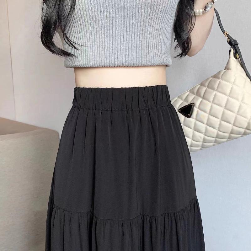 Long 1pc Skirts High Waist Skirts Aline Skirts Polyester Chiffon White Elastic Women Vintage