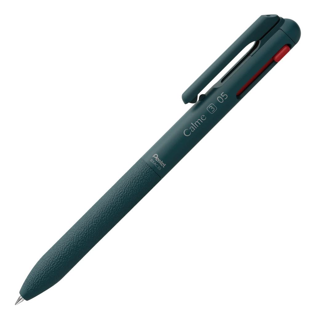 Pentel Calme Ballpoint Turquoise BXAC35S 3-Color Pen, 0.5mm, Blue,