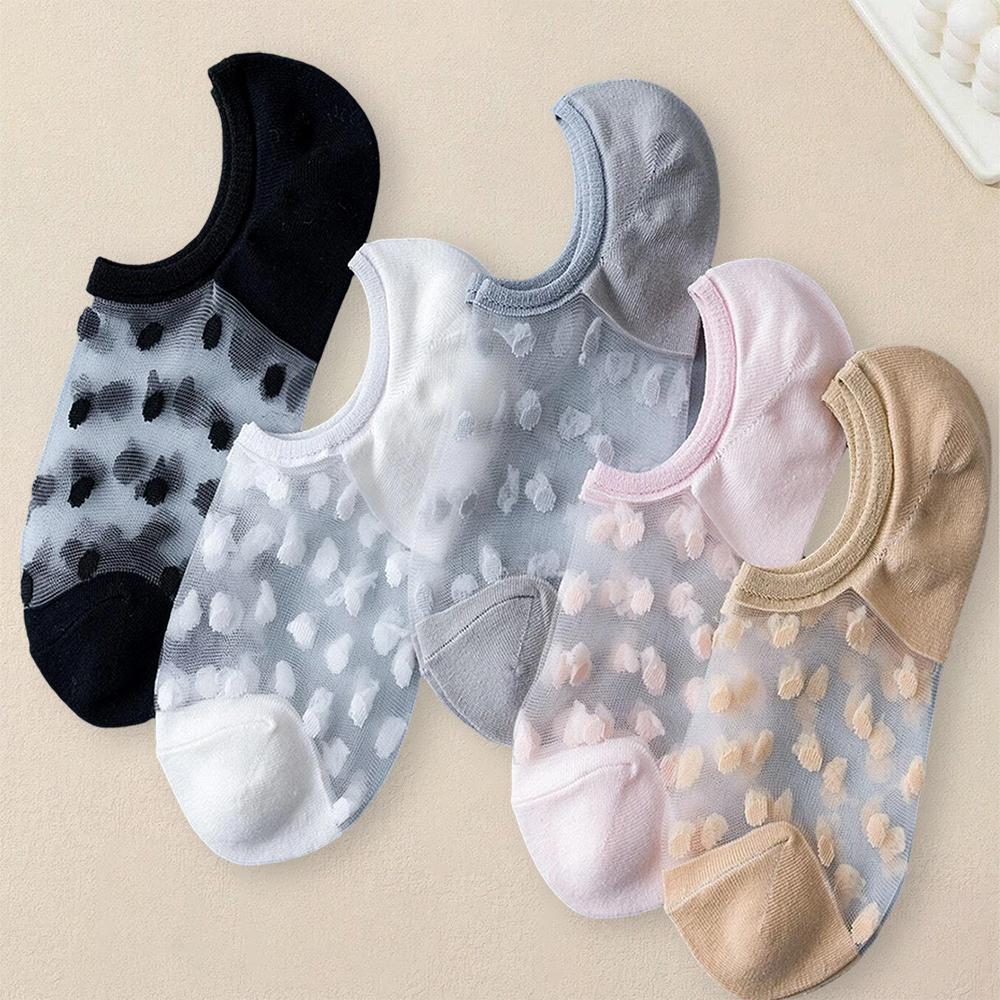5 Pairs Women Polka Dot Patterned Socks Fashionable Versatile Trendy Creative Socks Comfortable Breathable Casual Short Socks