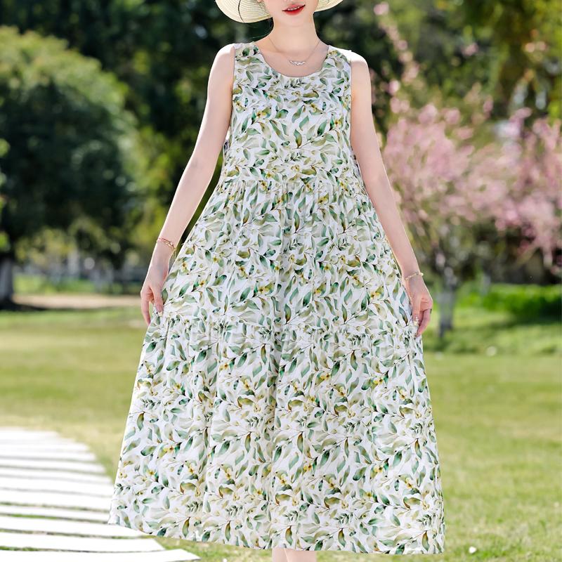 Плюс Размер Элегантное Женское Летнее Платье Повседневное Свободное Длинное Платье Без Рукавов Женская Винтажная Одежда
