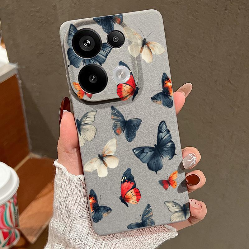 Мягкий силиконовый чехол с рисунком бабочки для Xiaomi 13t Poco X6 M6 Pro Redmi Note 14 13 12 11 10 Pro, противоударный кожаный текстурный однотонный чехол