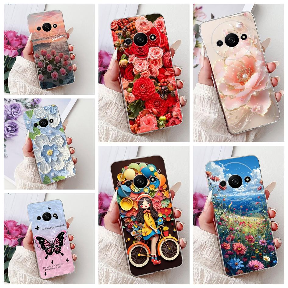 Case For Xiaomi Redmi A3 A3x Phone Cover New Stylish Flower Girls Pattern Soft Silicone Back Funda For Xiaomi Poco C61 C 61 Capa