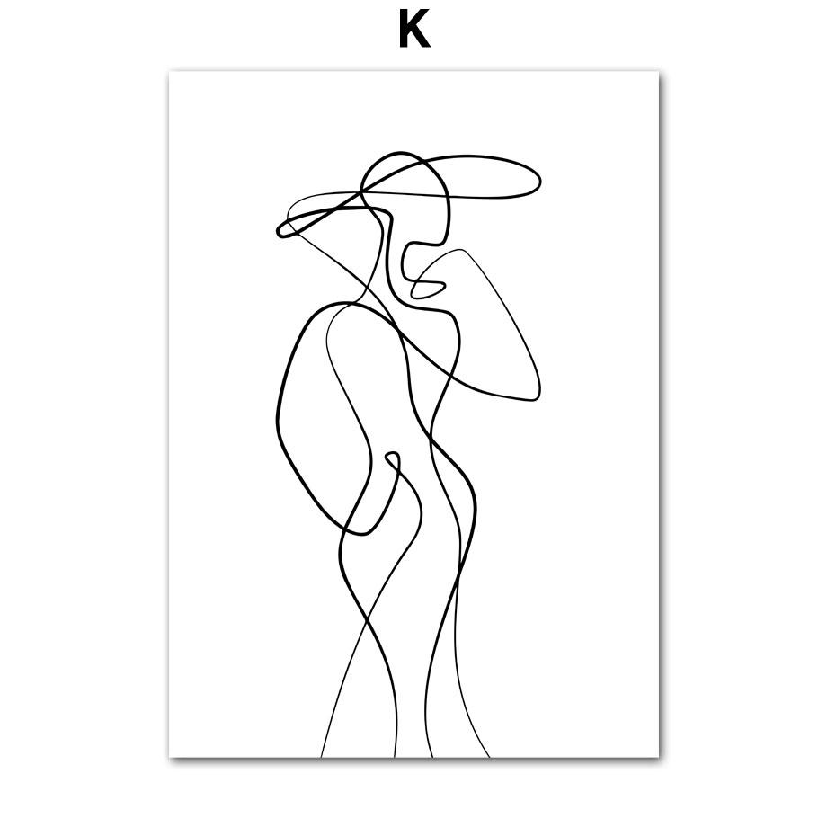 Богемная мода Женщина Растение Пара Абстрактные линии Скандинавские постеры Печать Настенная живопись Холст Картина Гостиная Домашний декор